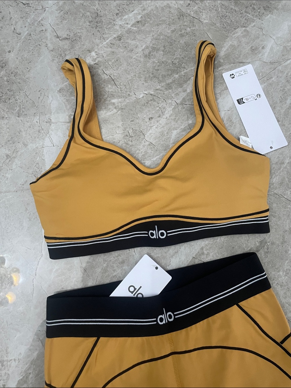 ALO Yoga Mustard High-Waist Capri & Matching Bralette Set - Picture 2 of 5